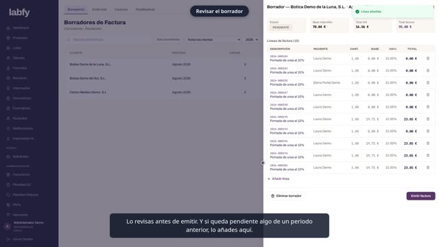 Fotograma de LABFY durante el tutorial «Cierre de mes y emisión en lote»