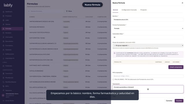 Fotograma de LABFY durante el tutorial «Crear una fórmula»