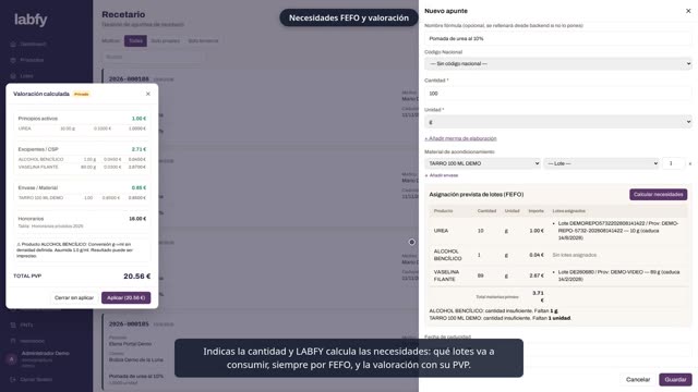 Fotograma de LABFY durante el tutorial «El apunte de recetario»